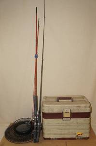 lot 71 image: Fishing Rods, Tackle Box, Net