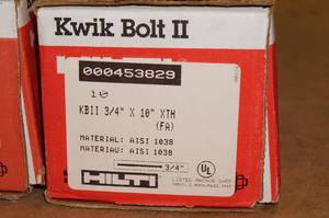 lot 152 image: Hilti 34 x 10 XTH Kwik Bolts