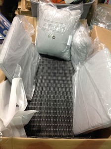 lot 7 image: Hampton Bay Almond Hill 4-Piece Metal Convertible Seating Dining Set with Gray Cushions not used