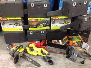 lot 37 image: Pallet with assorted Ryobi Chain saws see pictures