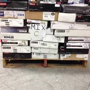 lot 43 image: Pallet with assorted faucets customer returns some used some missing pieces salvage lot