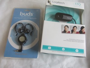 Brookstone Buds - new, Logitech Web...