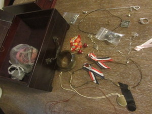 Costume jewelry pieces, wooden box ...