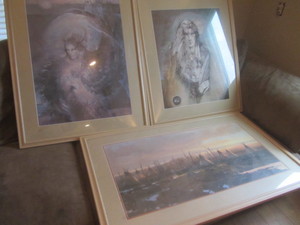 Prints, framed 27x32, 28x35, 42...