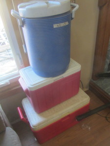 Camping with coolers, canoe holders...