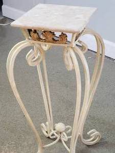 lot 3 image: Decorative Rod Iron Plant Stand w Marble Top