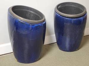 lot 50 image: Pair of Unique Blue Pottery Planters