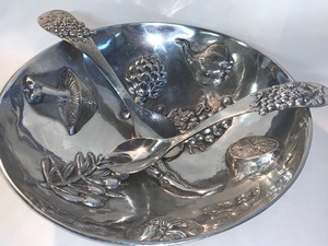 lot 167 image: Beautiful Mariposa Salad Serving Bowl and Utensils