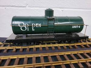 lot 32 image: Kalamazoo Train Works 1 Gauge Large Scale Odden Oil Tanker Car 1885-4