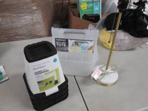 lot 131 image: Soft Grip Tote, Bed Risers, Table L...