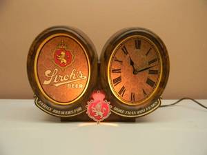 Vintage Strohs Beer Lighted Wall Clock Light Sign Cash Register Topper, Great Piece - works - APPROX 13 BY 10 - SEE PICTURES
