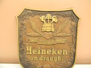VINTAGE RARE HEINEKEN ON DRAUGHT PUB SIGN - APPROX 12 BY 13 BY 1 - SEE PICTURES