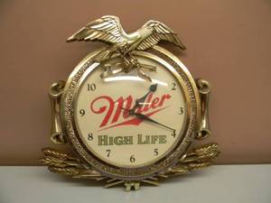 VINTAGE MILLER HIGH LIFE SIGN WITH WORKING CLOCK - AWESOME PIECE - APPROX 18 BY 17 - SEE PICTURES