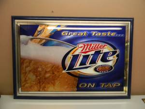 LARGE MILLER LITE BEER BAR MIRRORSIGN - VERY NICE - APPROX 38 BY 27 - SEE PICTURES