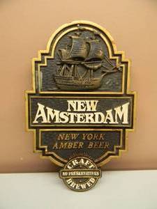 RARE - VINTAGE NEW AMSTERDAM , NEW YORK AMBER BEER HARD FOAM ADVERTISING SIGN - VERY COOL PIECE - APPROX 12 BY 17 - SEE PICTURES