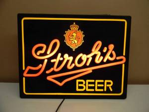 VINTAGE NICE - STROHS BEER NEO NOEN BAR LIGHT - GREAT PIECE - SEE PICTURES
