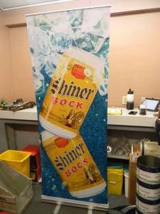 SHINER BEER - Retractable display banner stand  easy to set up and take down OR CAN BE HUNG - LARGE APPROX 30 X 80 - SEE PICTURES