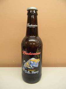 Vintage Large 15 Budweiser Bottle Salutes U.S. NAVY - Excellent Condition - Awesome Collection - U.S.A. - SEE PICTURES