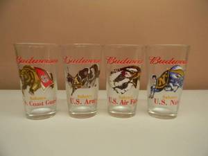4 Vintage Budweiser Beer Salutes U.S. Navy - U.S. Air Force - U.S. Coast Guard - U.S. Army Beer Glasses - GREAT SET - SEE PICTURES