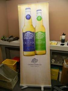 CRISPIN - Retractable display banner stand  easy to set up and take down OR CAN BE HUNG - LARGE APPROX 30 X 80 - SEE PICTURES