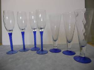 lot 43 image: Blue Stemmed Wine and Pilsner Glasses