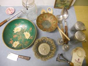 lot 55 image: Cloissone and brass and other antiques and advertising
