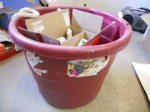 lot 90 image: Big Bucket with aerosols etc