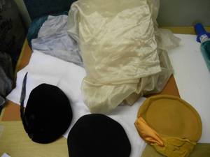 lot 92 image: 3 Antique Hats, SatinSilkTafetta Fabric