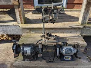 lot 60 image: Craftsman Drill Press & (2) 6 Electric Bench Grinders