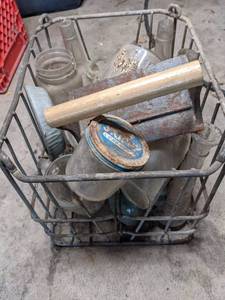 lot 63 image: Wire Basket Filled with Vintage Items