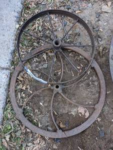 lot 244 image: Two Mismatched Antique Wagon Wheels