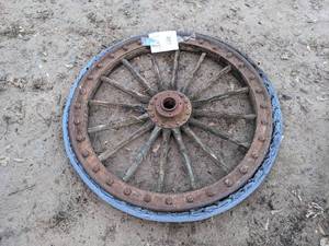 lot 301 image: Antique Wagon Wheel with Wood Spokes