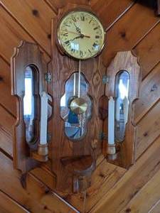 lot 104 image: Wood Pendulum Wall Clock with Hinged Sides