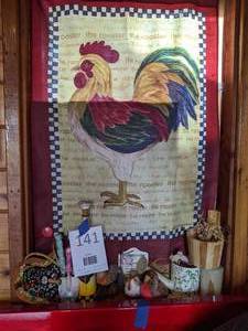 lot 141 image: Rooster Banner & Vintage Knick Knacks