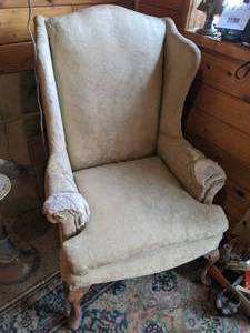 lot 143 image: Upholstered Chair with Throw Blanket - see photos