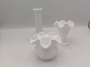 lot 155 image: Fenton Hobnail Milk Glass and Fenton Wannabe
