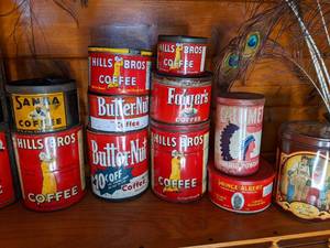 lot 185 image: Lot of Vintage Tins - Coffee, Tobacco, Etc.