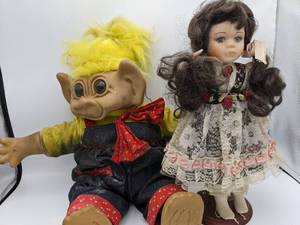 lot 194 image: Vintage Troll Doll and Victorian Style Girl Doll