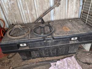 lot 275 image: Plastic Utility Trunk Filled with Automotive and Garage Items