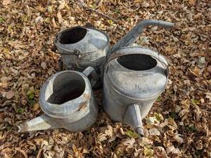 lot 621 image: Three Galvanized Steel Watering Cans