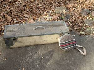 lot 554 image: Vintage Wood Ammo Case and Canteen