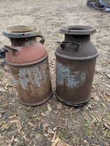 lot 237 image: Two Antique Steel Milk Jugs with Lids