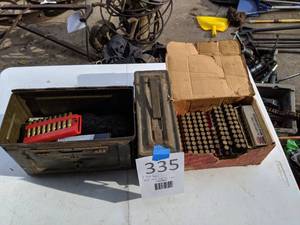 lot 335 image: Two Ammo Boxes & Assorted Spent Shells and Live Ammo