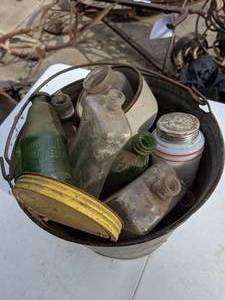 lot 340 image: Bucket Filled with Vintage Bottles