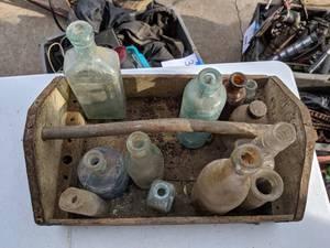 lot 364 image: Antique Wood Crate Filled with Bottles