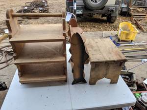 lot 382 image: (2) Small Wood Shelves & (1) Wood Step Stool