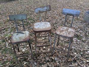 lot 229 image: (3) Rusty Vintage Industrial Chairs