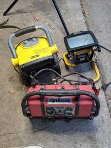 lot 82 image: Portable Work Light, Heater and Air Compressor
