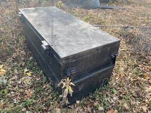 lot 411 image: Long Vintage Steel Trunk with Large Handles