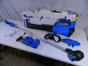 lot 2 image: Kobalt 24 Volt Brushless String Trimmer and Lawn Blower